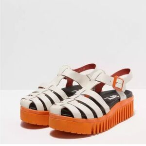 Stylish White and Orange Platform Sandals